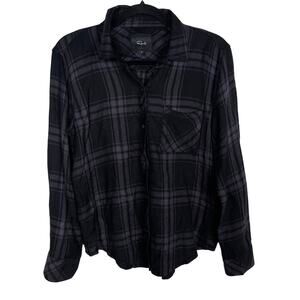 Rails Womens Small S Black Gray Hunter Plaid Button Down Shirt in Onyx Ash Rayon